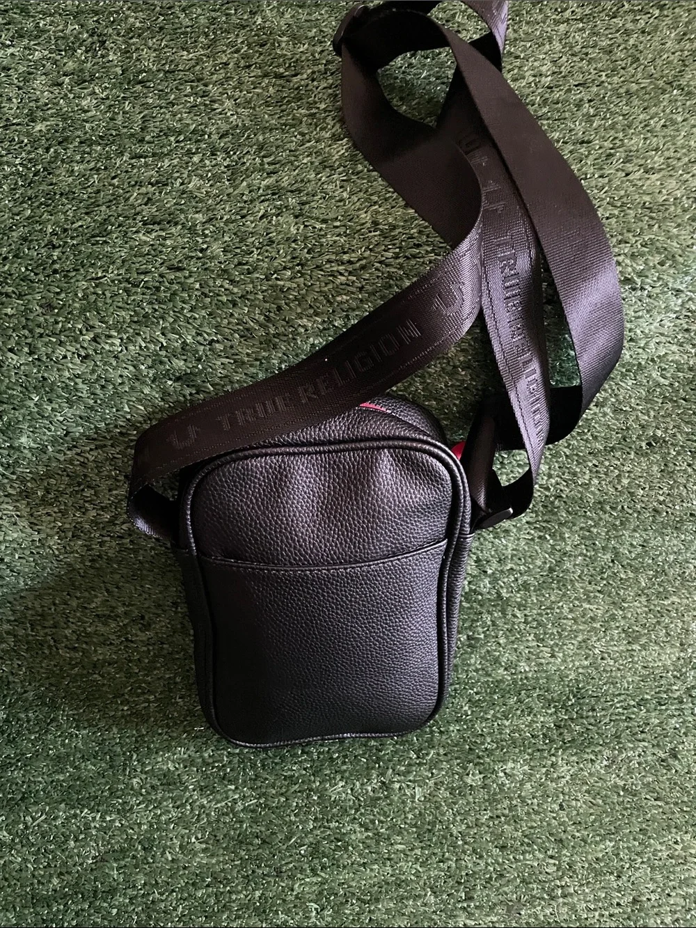 True Religion Black Crossbody Bag with Red Accent - Men Travel
